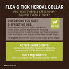 Back of packaging for Earth Animal flea and tick collar with ingredient list
