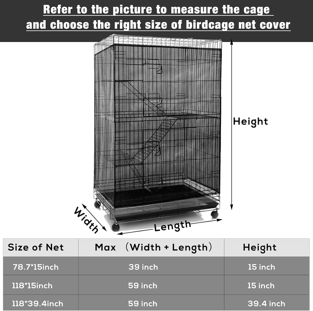 Black nylon mesh bird cage skirt installed on a medium parrot cage