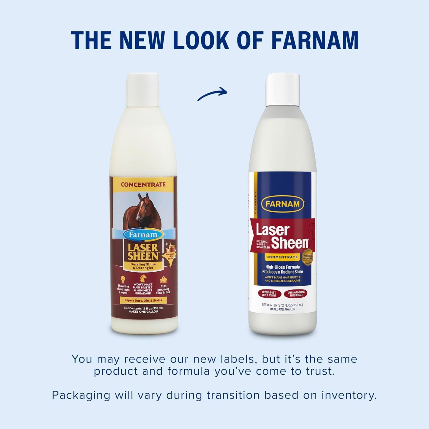 Farnam Laser Sheen equine hair polish twelve fluid ounce concentrate packaging