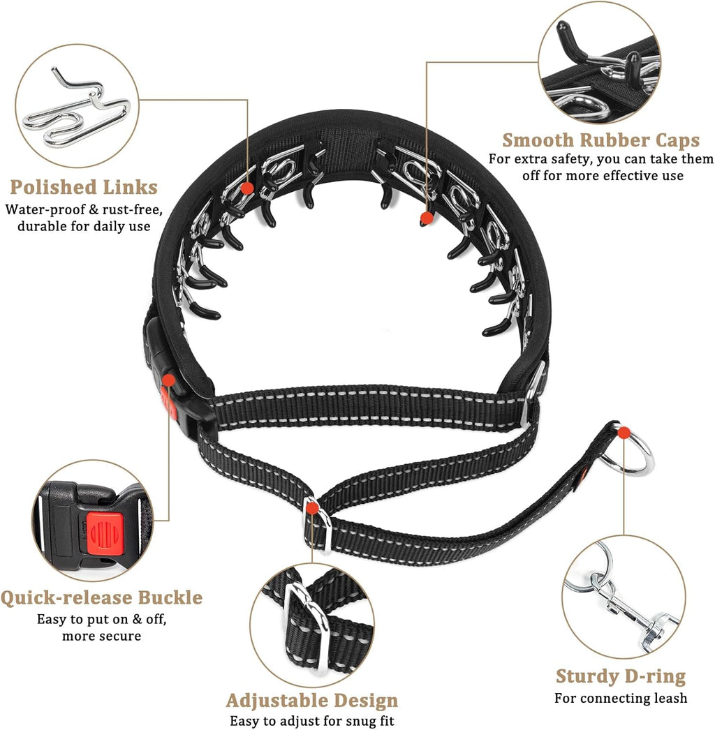 Close up of Mayerzon anti pull collar showing rubber tipped links