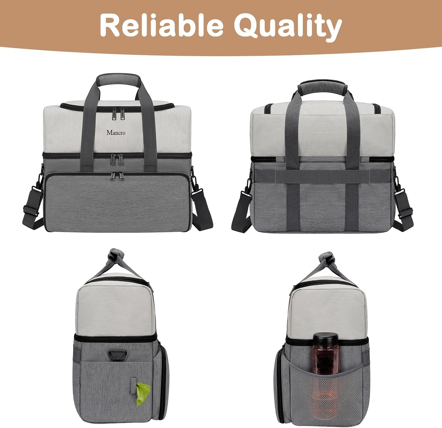 Waterproof interior lining of Mancro dual layer puppy organization bag