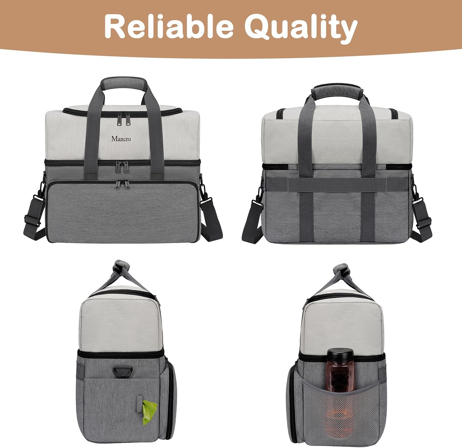 Waterproof interior lining of Mancro dual layer puppy organization bag