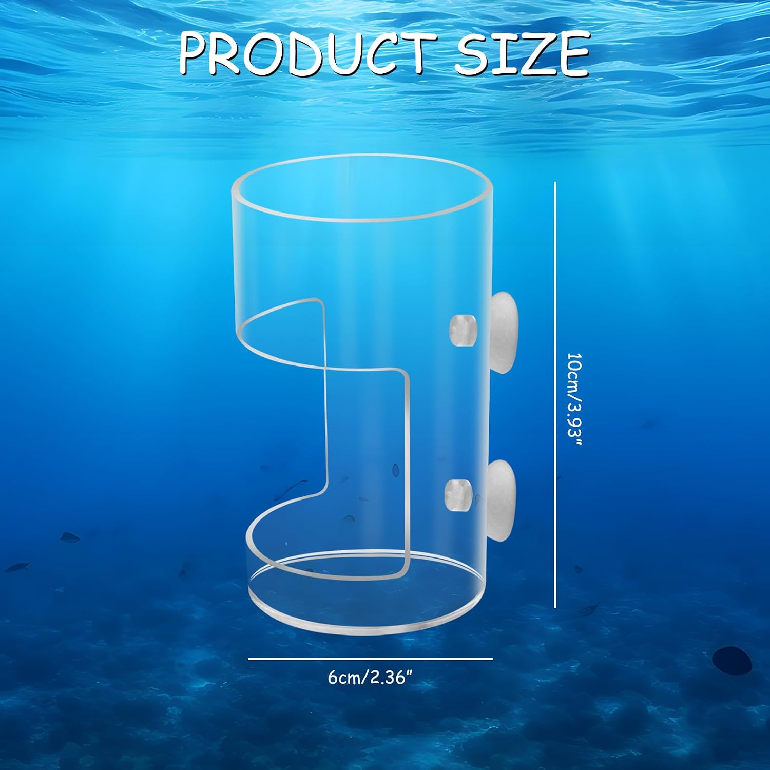 Acrylic aquarium food holder with strong suction cup attached to glass