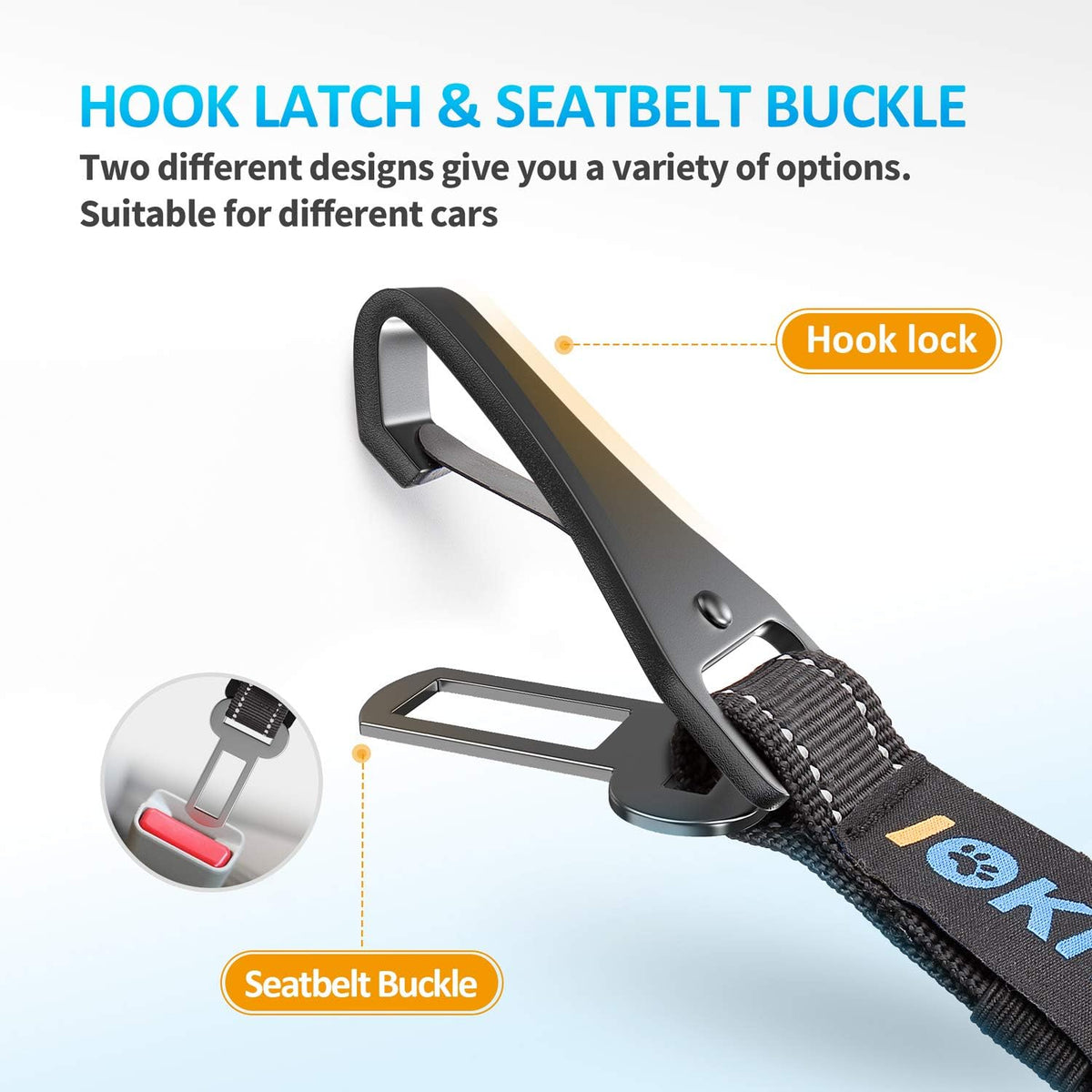 Iokheira adjustable dog car harness tether showing buckle