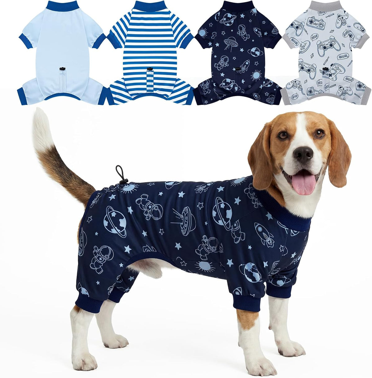 XPUDAC 4 Pack Dog Pajamas, Soft Puppy Clothes with Drawstring Adjustable Stretchy Dogs Onesie for Small Medium Doggie Shed Defender Dog Suit Pet Outfit Boy, S - Image 13