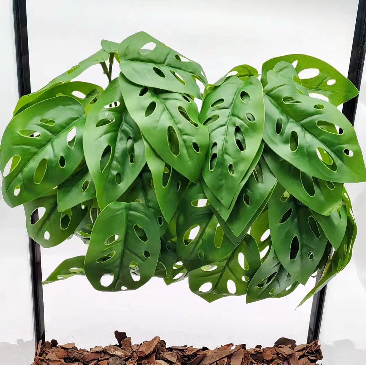Reptile Plants for Terrarium Decor, Amphibian Habitat Decor, Snake Tank Accessories, Artificial Hanging Plants with Suction Cup-2 Packs (Fake Monstera) - Image 10
