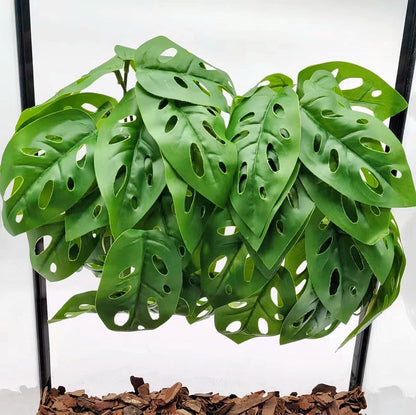 Reptile Plants for Terrarium Decor, Amphibian Habitat Decor, Snake Tank Accessories, Artificial Hanging Plants with Suction Cup-2 Packs (Fake Monstera) - Image 10