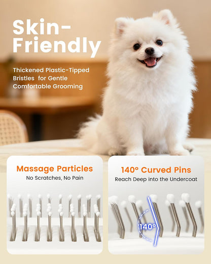 Side view of white pet hair suction vacuum tool with transparent canister collection chamber.