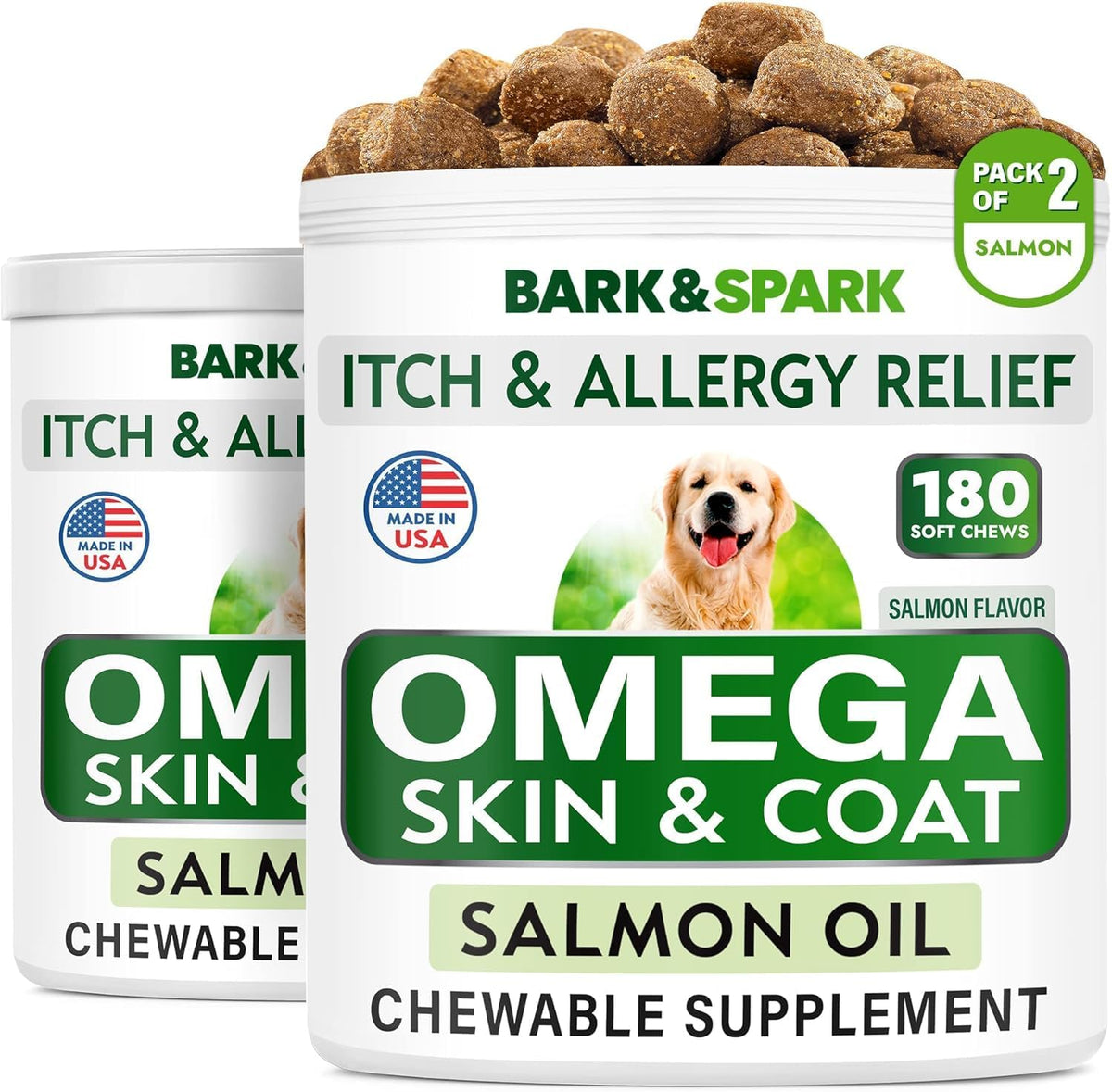 BARK&SPARK Omega 3 for Dogs and Cats-180 Fish Oil Treats for Dogs & Cats Shedding, Skin Allergy, Itch Relief, Hot Spots Treatment-Joint Health-Skin and Coat Supplement-EPA & DHA Fatty Acids-Salmon Oil - Image 13