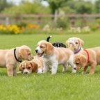 Washable and reusable colorful kitten whelping collars spread out to highlight the durable silicone construction.