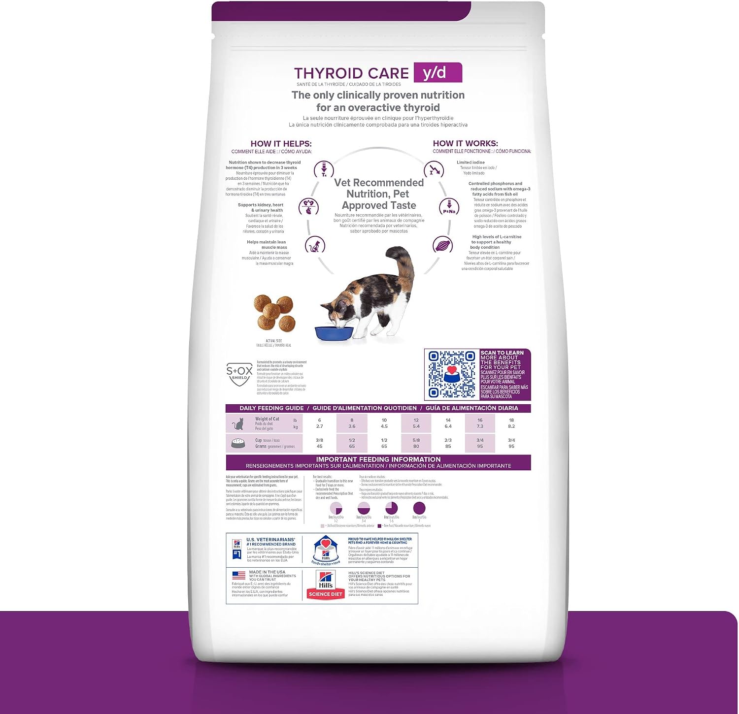 Authentic USA imported Hill's y/d dry cat food chicken flavor four pound bag.