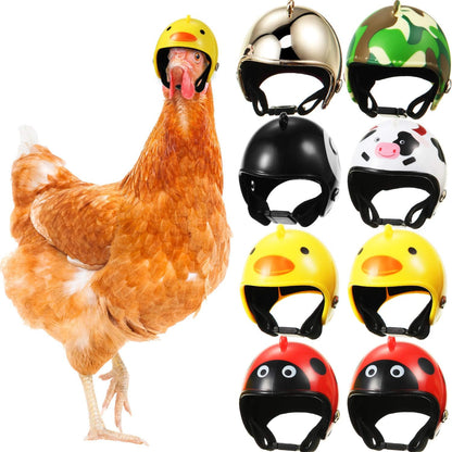 Skylety 8 Pieces Chicken Helmet front view showing camouflage pet safety hard hat costume.