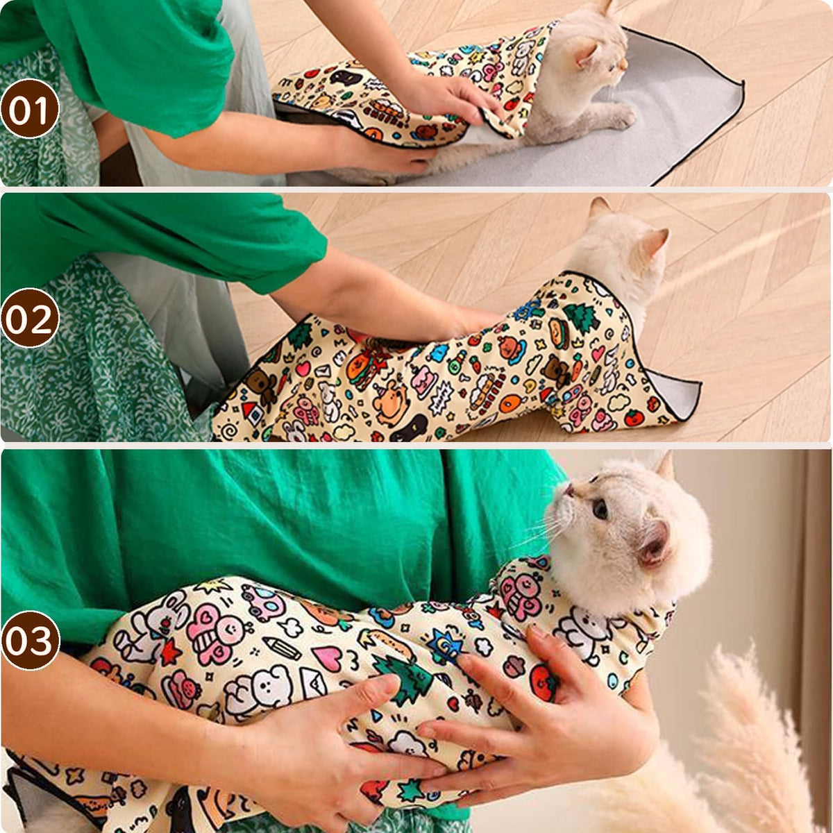 Anti scratch cat restraint wrap for veterinary exams and medication