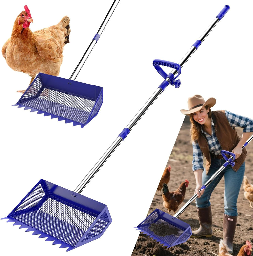 Veemi chicken poop scooper rake front view for poultry coop cleaning accessory