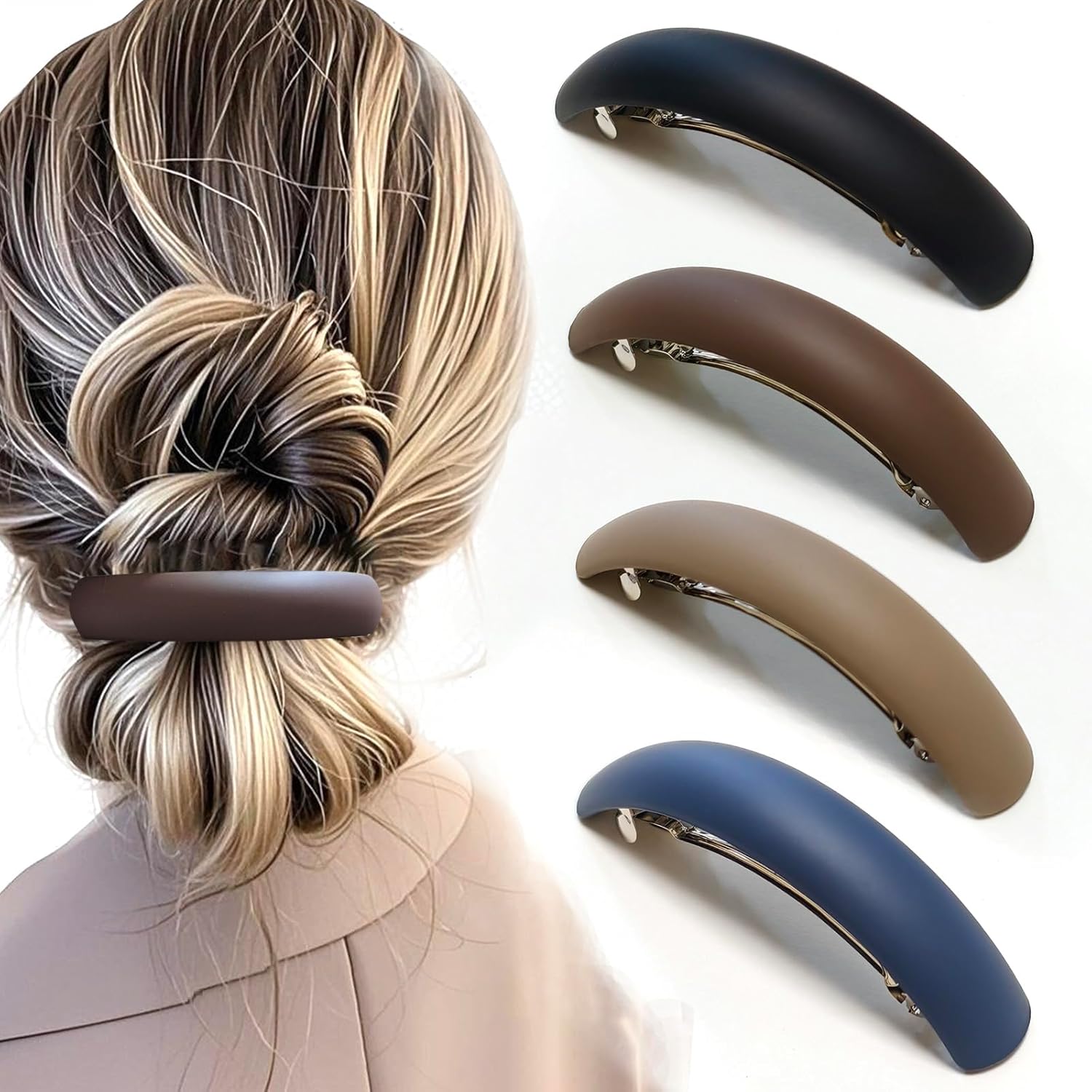 Markuii large hair barrette 4 pack front view showcasing matte neutral colors.