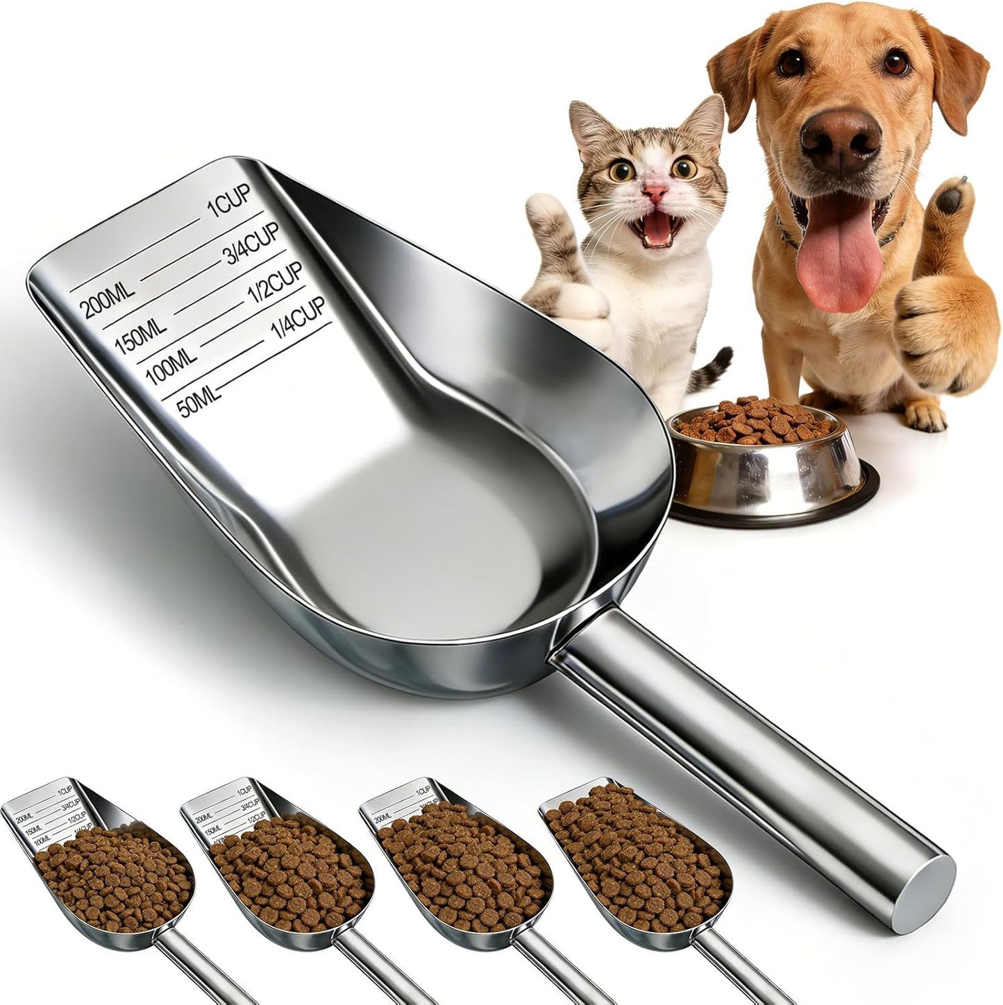 Mity Rain stainless steel dog food scoop side profile view