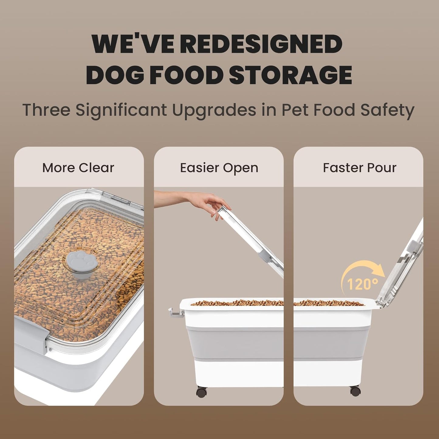 Collapsible dog food container folded for storage