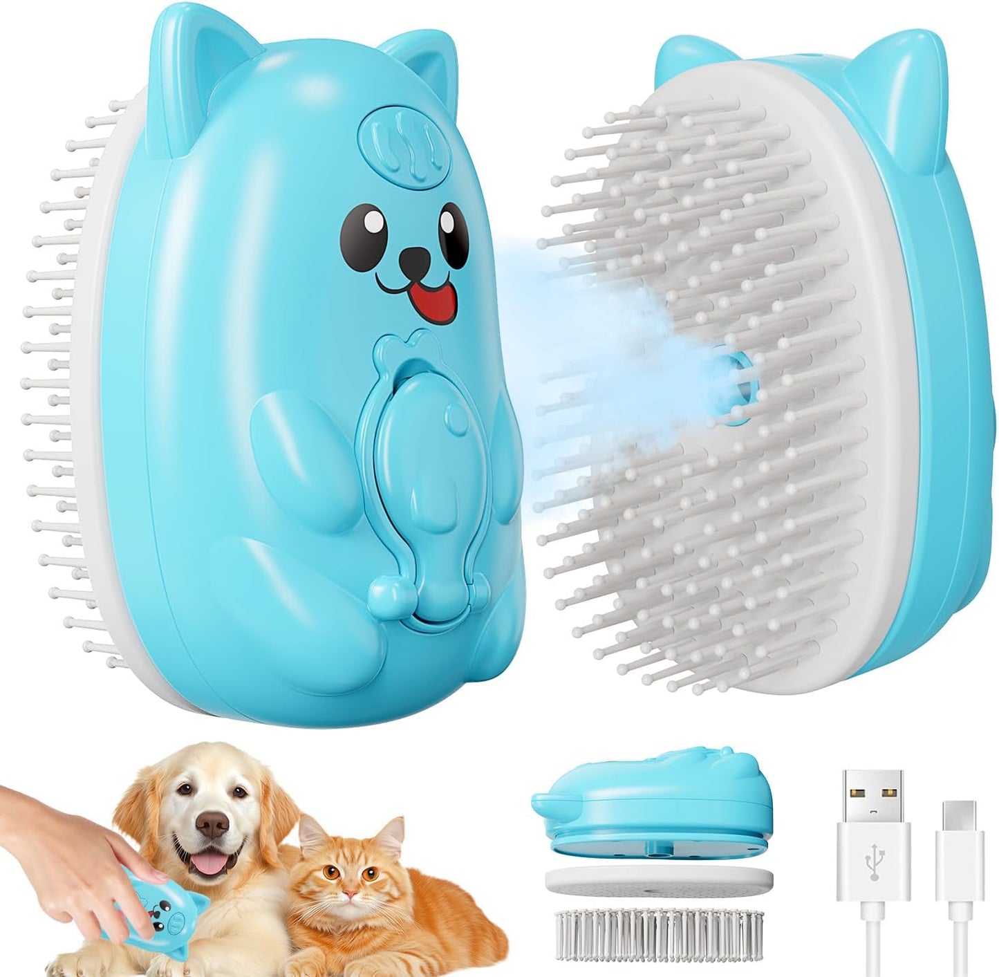 3 in 1 Cat Steam Brush for Shedding, Pet Steam brush for Dog & Cat Shedding & Grooming, for Long & Short Haired Pets, Spritz Defur Comb (black) - Image 9