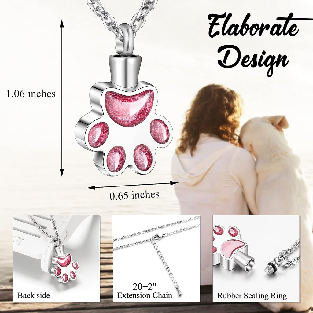 Abooxiu memorial ash necklace with pink glitter paw print