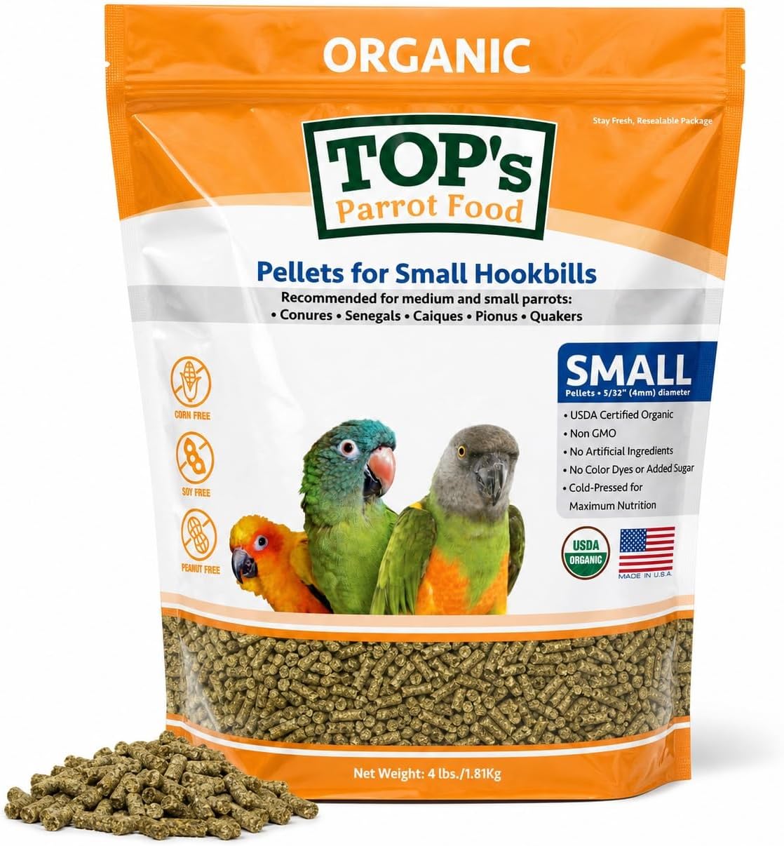 TOP's Parrot Pellets 4 lb, USDA Organic Certified, Non-GMO Bird Food for Hookbills - Image 15