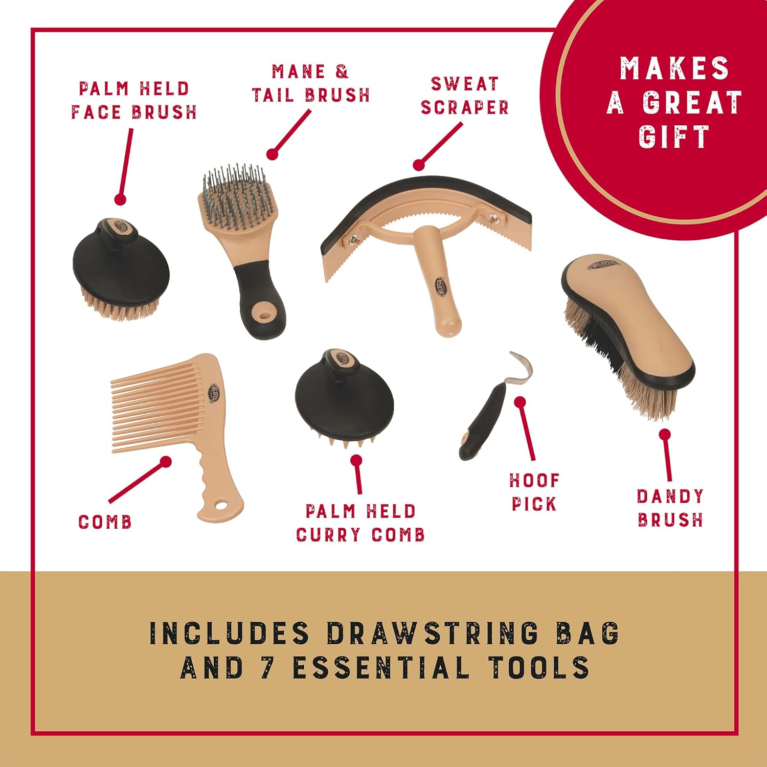 Durable nylon horse grooming tote bag with six pockets