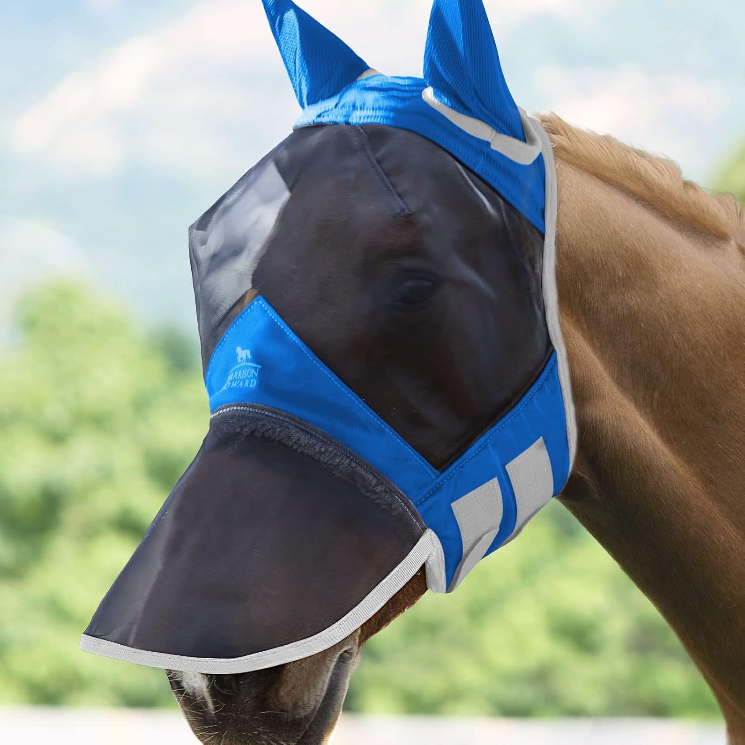 Harrison Howard CareMaster Pro Luminous Horse Fly Mask Large Eye Space Long Nose with Ears UV Protection for Horse Summer Mint Full Size - Image 12