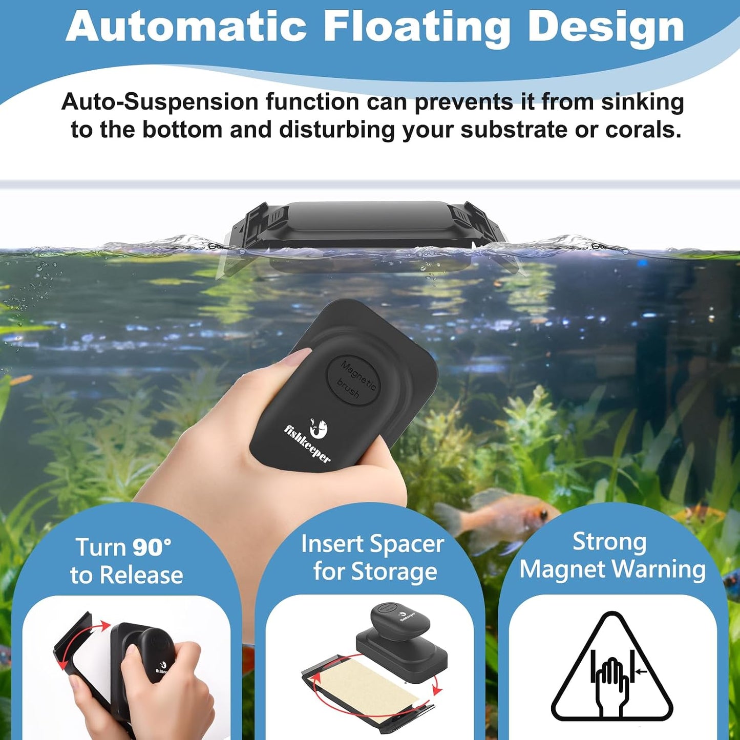 Fishkeeper algae scraper brush with interchangeable stainless steel blades