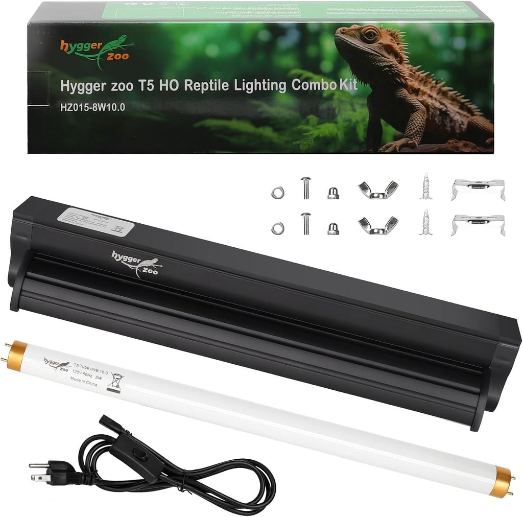 T5 UVB Reptile Light Fixture HO UVB Bulb Lighting Combo Kit, 10.0 UVB Light for Reptiles Terrarium Hood with 24W Reptile Light Bar UVA UVB Desert Lamp for Bearded Dragon Turtle Tank, 22Inch - Image 11