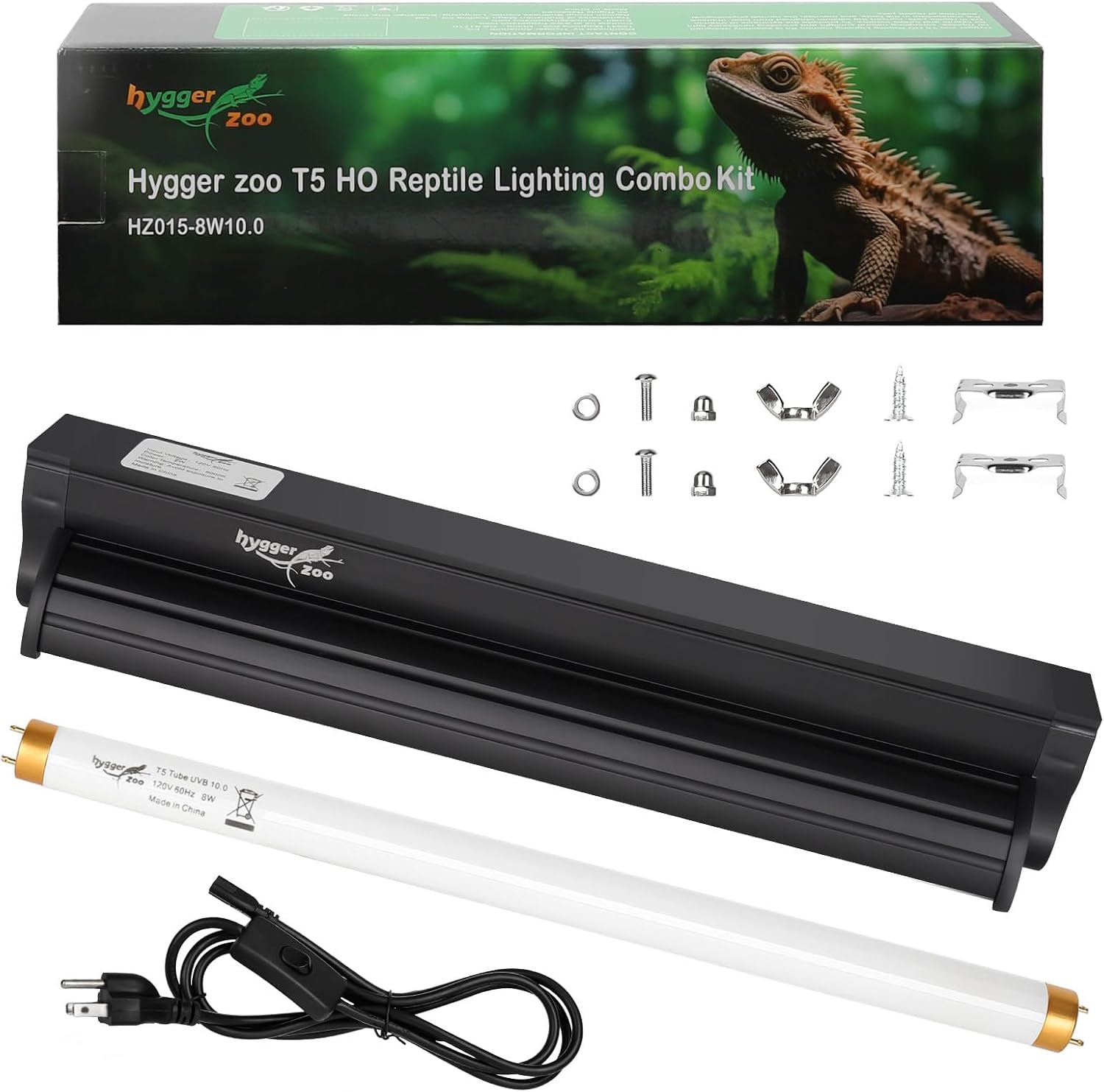 T5 UVB Reptile Light Fixture HO UVB Bulb Lighting Combo Kit, 10.0 UVB Light for Reptiles Terrarium Hood with 24W Reptile Light Bar UVA UVB Desert Lamp for Bearded Dragon Turtle Tank, 22Inch - Image 11