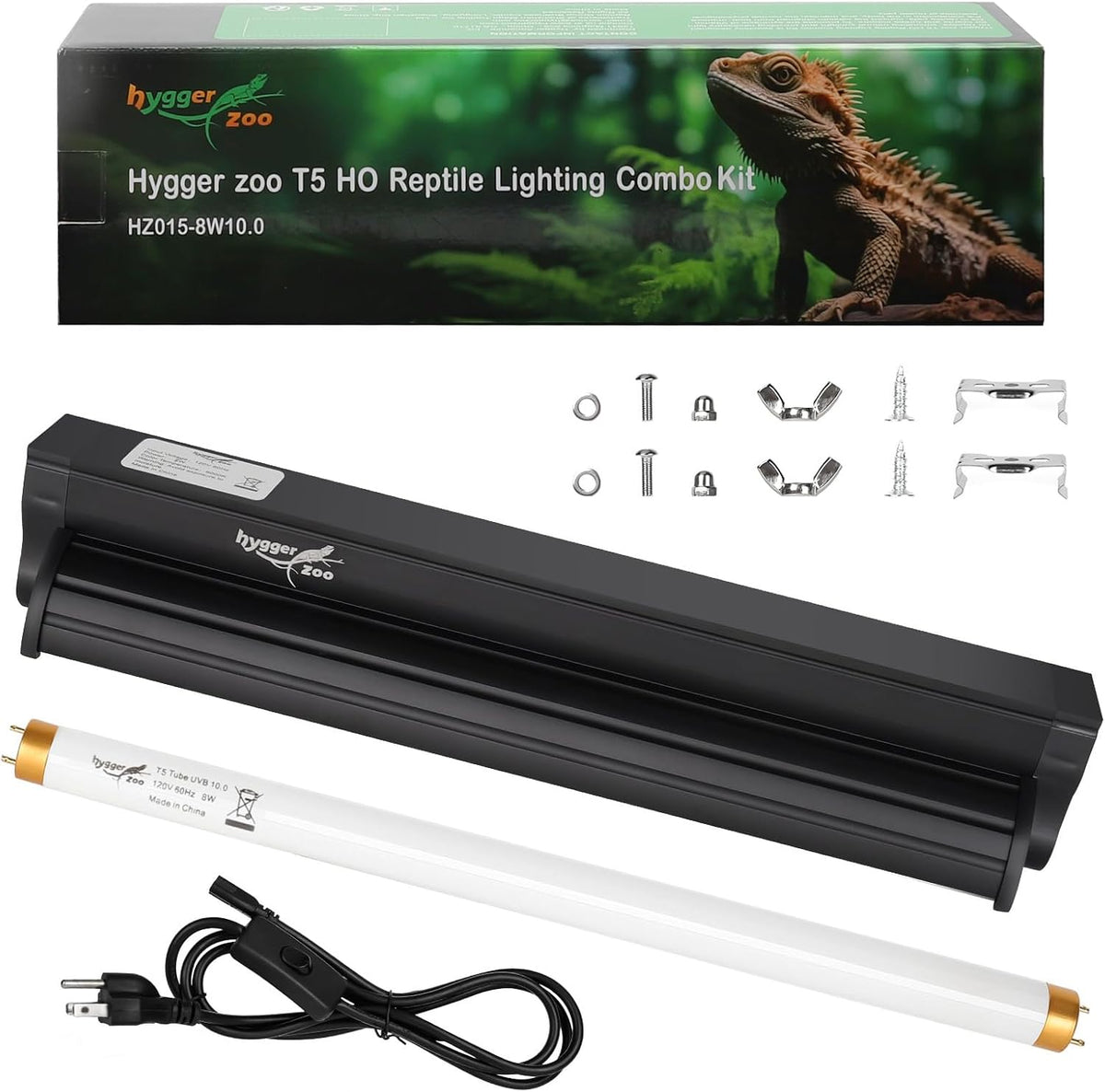 T5 UVB Reptile Light Fixture HO UVB Bulb Lighting Combo Kit, 10.0 UVB Light for Reptiles Terrarium Hood with 24W Reptile Light Bar UVA UVB Desert Lamp for Bearded Dragon Turtle Tank, 22Inch - Image 11