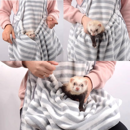 Ferret Sling Carrier - Fleece Small Pet Carrier Bag Soft Breathable Hands Free Shoulder Front Chest Apron Bonding Pouch Accompany Carrier for Small Dog Cat Ferret Rabbit (Grey) - Image 7
