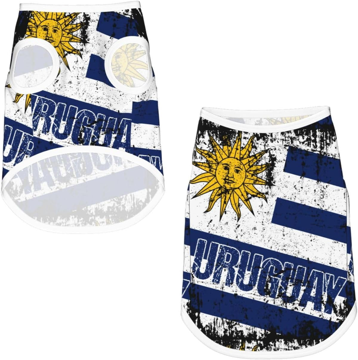 Close up of Uruguayan national emblem on dog shirt