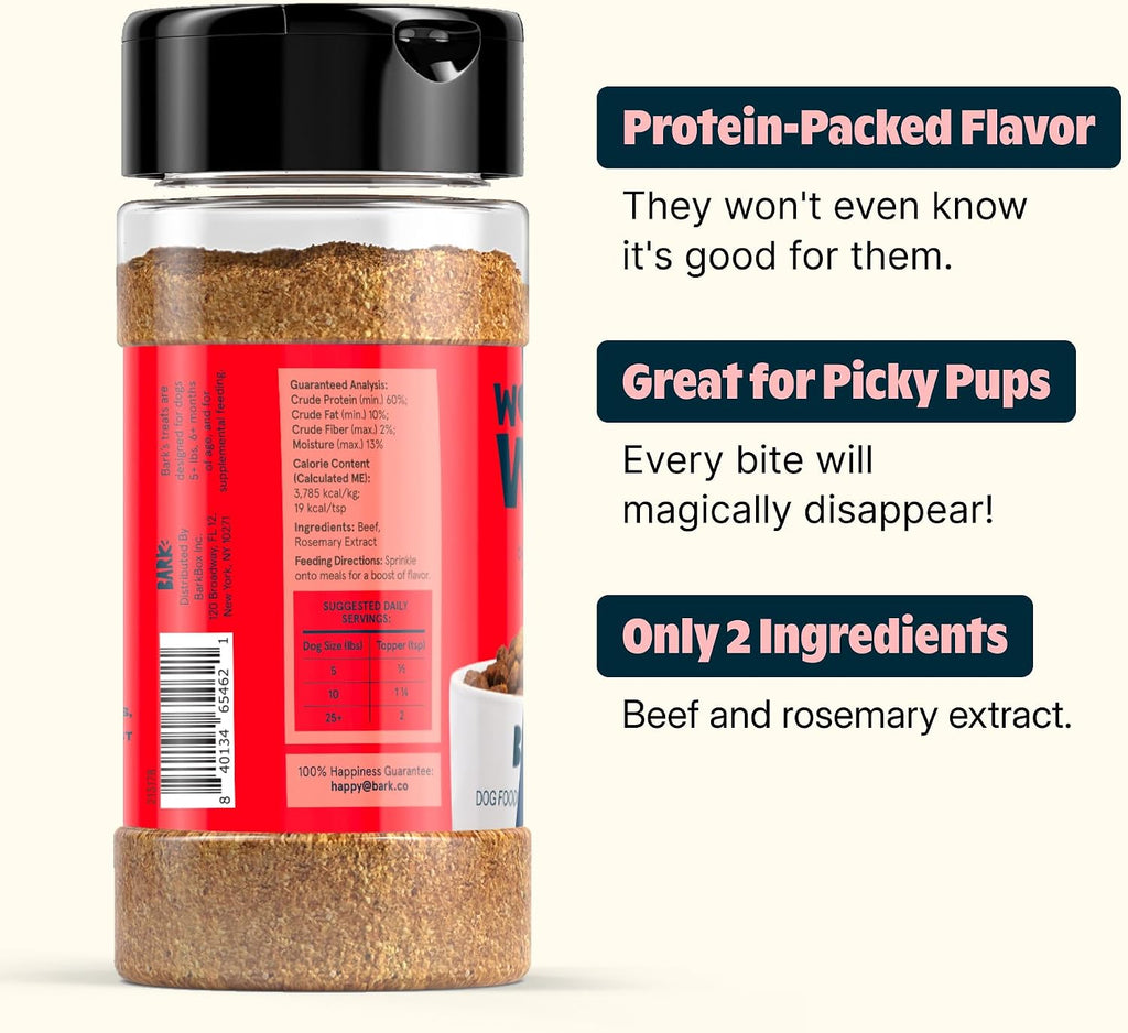Barkbox savory beef meal topper packaging instructions and nutritional facts