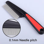 Close up of Yumflan fine tooth stainless steel pet comb