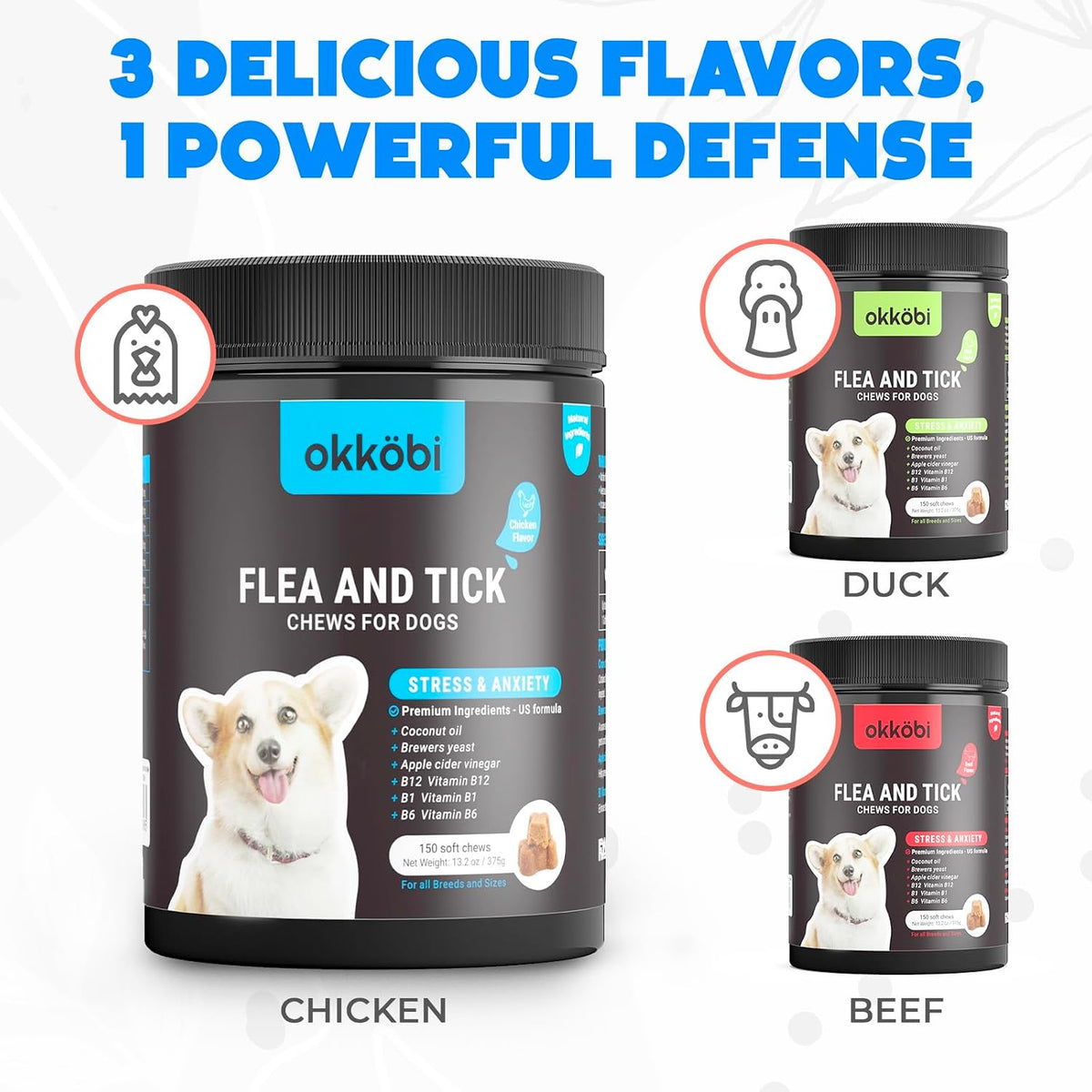 Okkobi pet wellness daily soft chews for flea tick and mosquito control