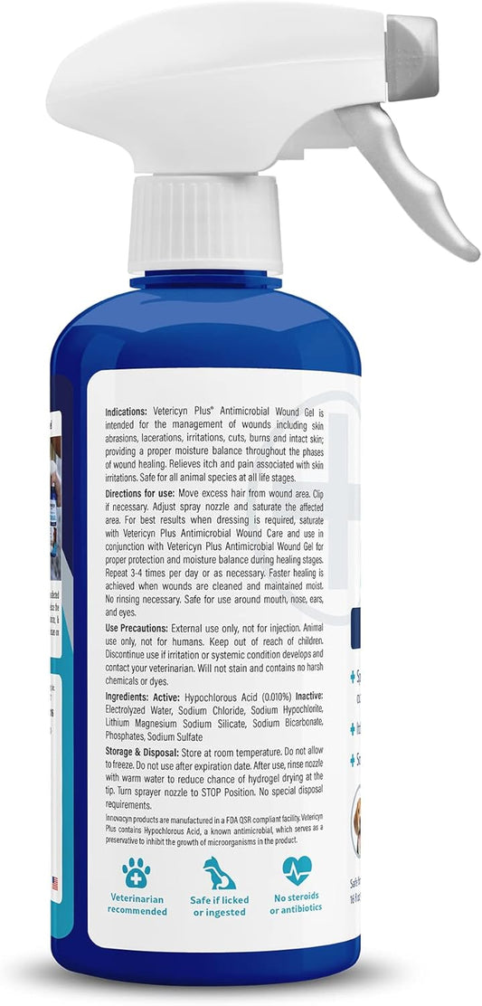 Back label of Vetericyn Plus 16 ounce spray bottle