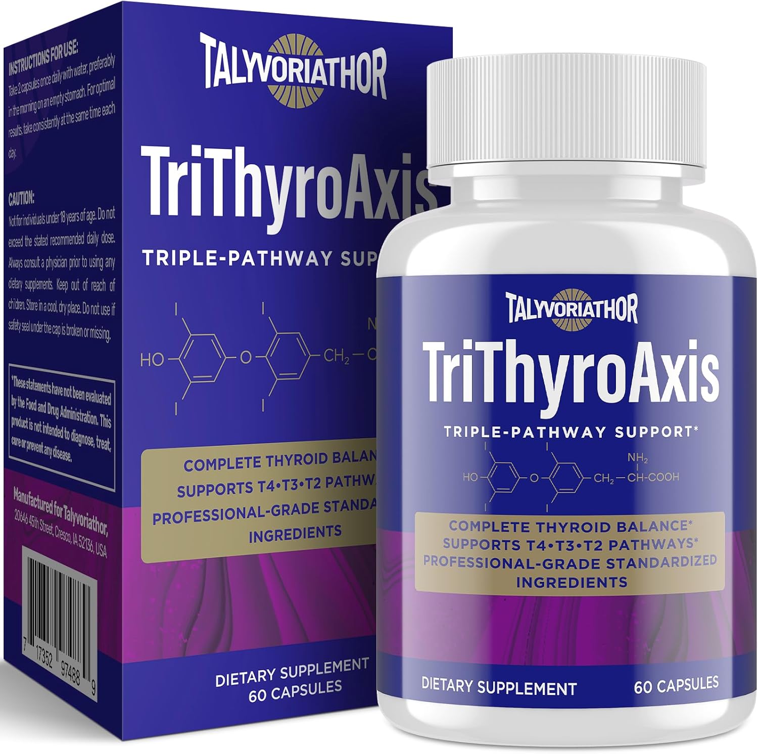 Talyvoriathor TriThyroAxis Thyroid Support bottle front view for premium metabolic health.