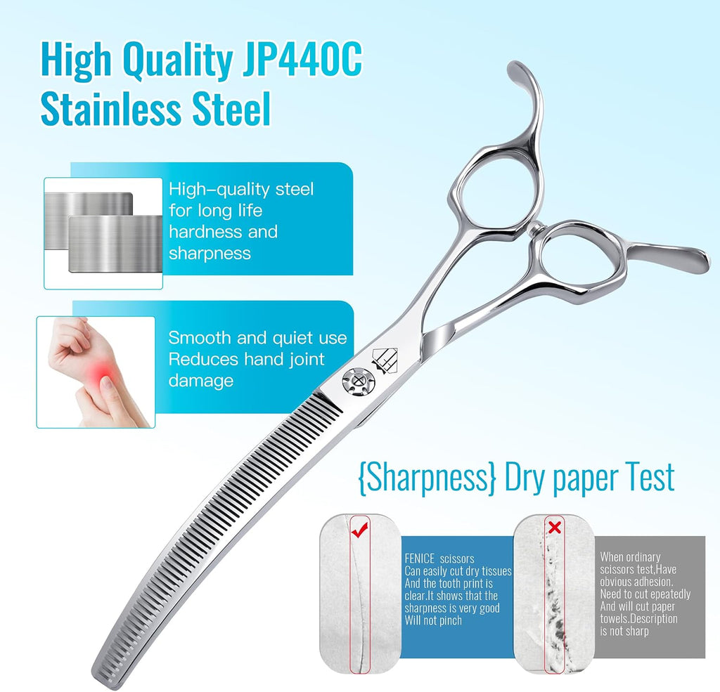 Fenice Totem curved thinning shears ergonomic offset handle details