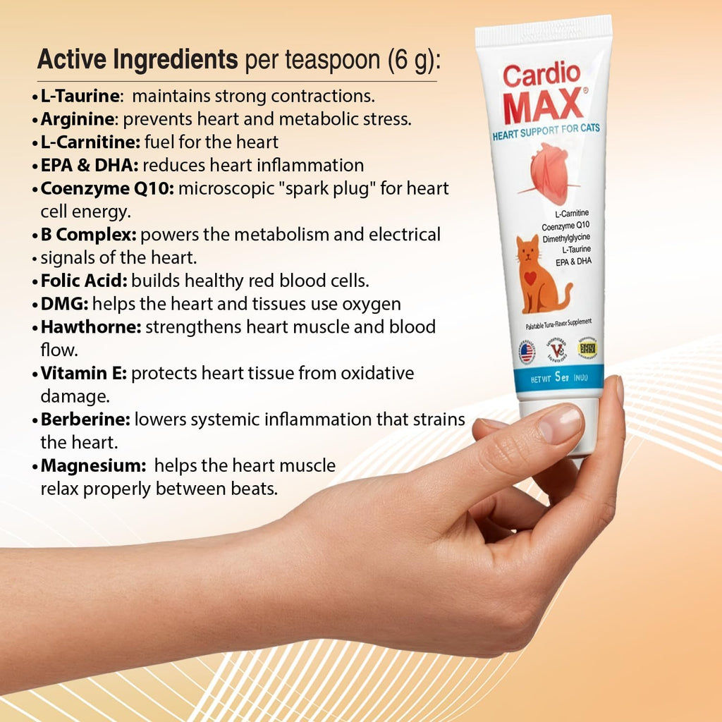 Heart Support Gel for Cats - L-Taurine, L-Carnitine, CoQ10 & Omega-3 (EPA & DHA) - Cardiovascular & Heart Muscle Support - Veterinarian Formulated Cat Cardiac Supplement - Tuna Flavor - 5 oz - Image 10