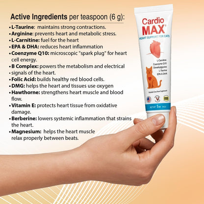 Heart Support Gel for Cats - L-Taurine, L-Carnitine, CoQ10 & Omega-3 (EPA & DHA) - Cardiovascular & Heart Muscle Support - Veterinarian Formulated Cat Cardiac Supplement - Tuna Flavor - 5 oz - Image 10