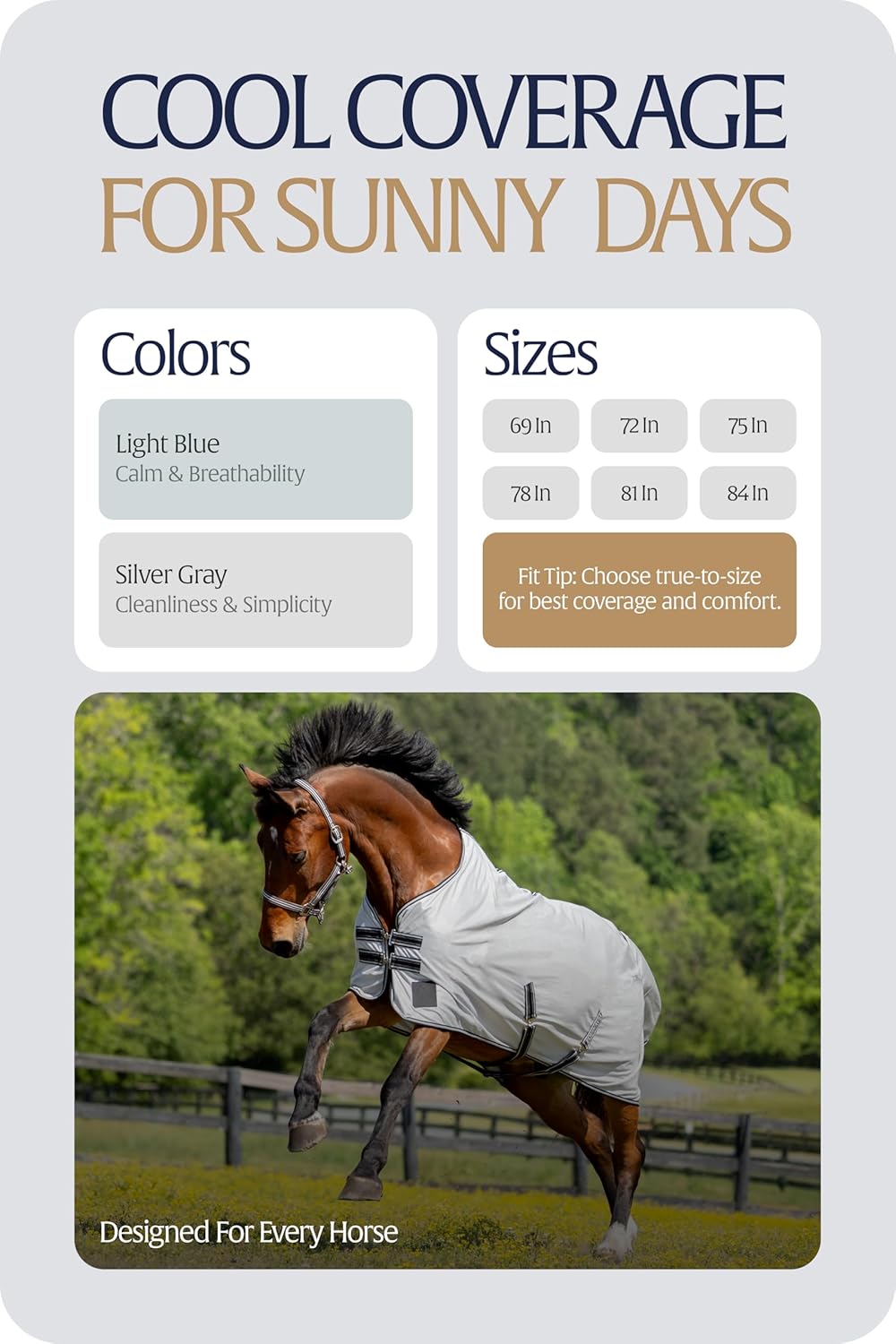 Equinavia Gard Fly Sheet side view displaying the extended drop coverage and silver gray color.