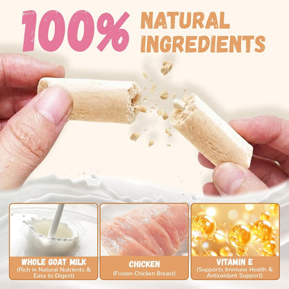 Side view of Petrivium goat milk and chicken treat packaging