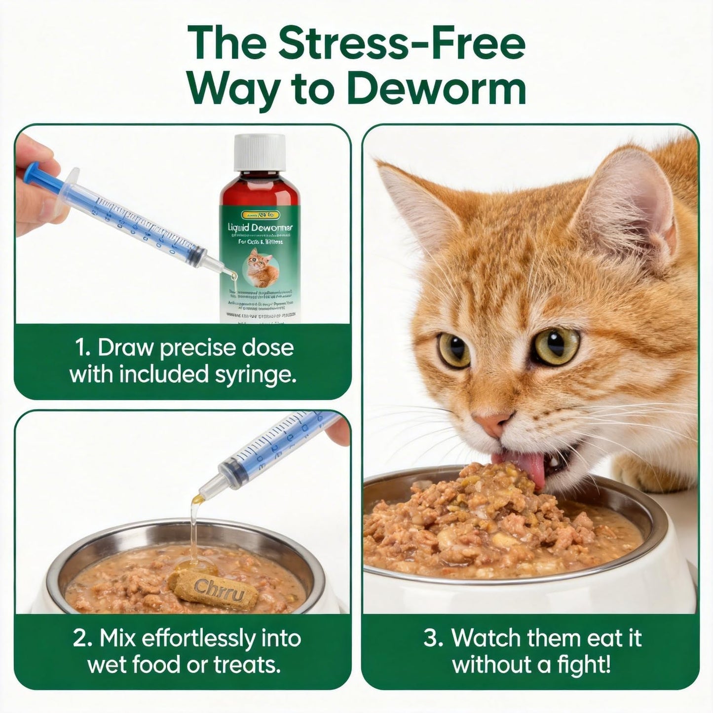 Authentic USA imported 50ml bottle of Euphea feline deworming syrup for digestive health.