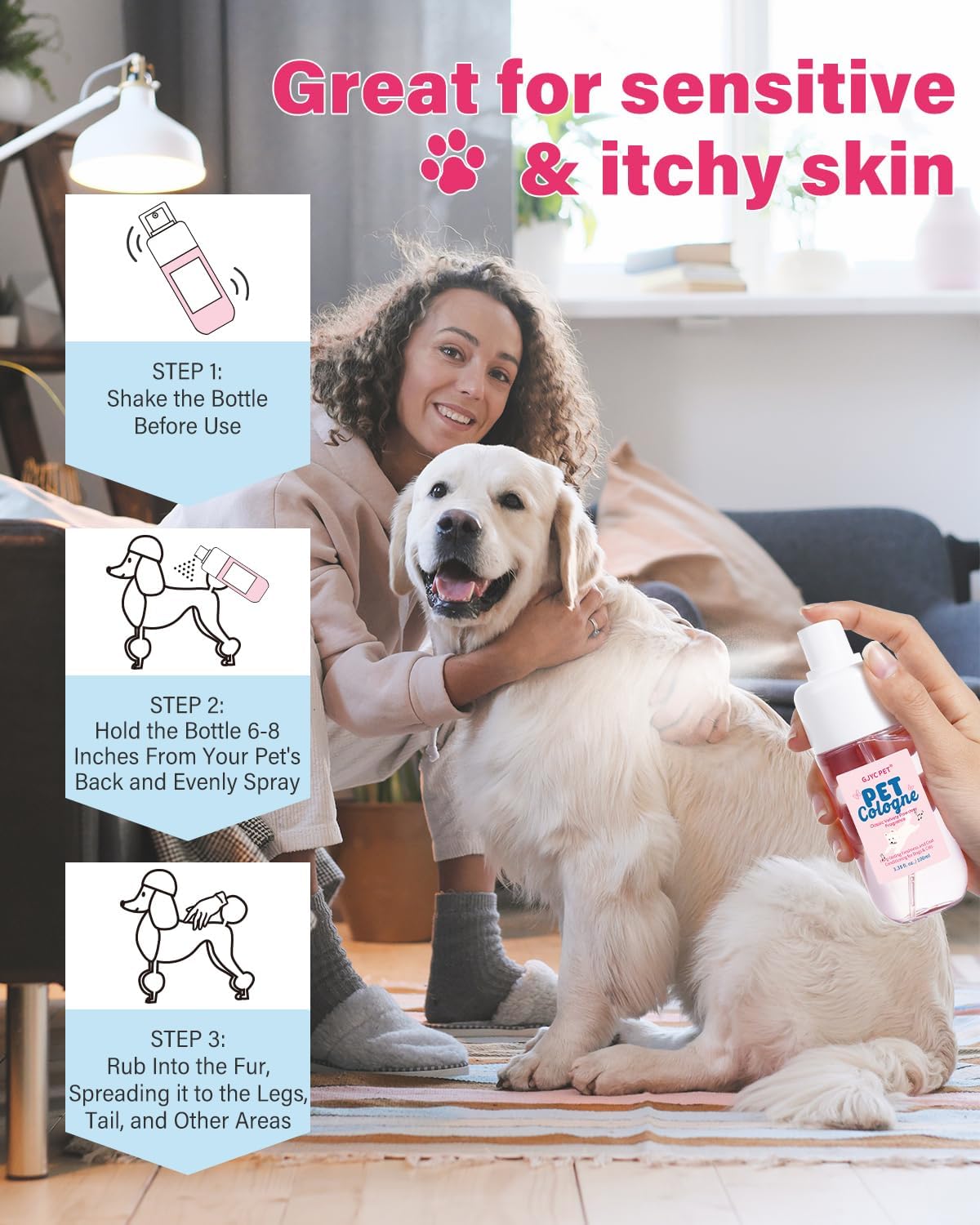Safe pet grooming cologne infused with aloe vera and chamomile extracts.