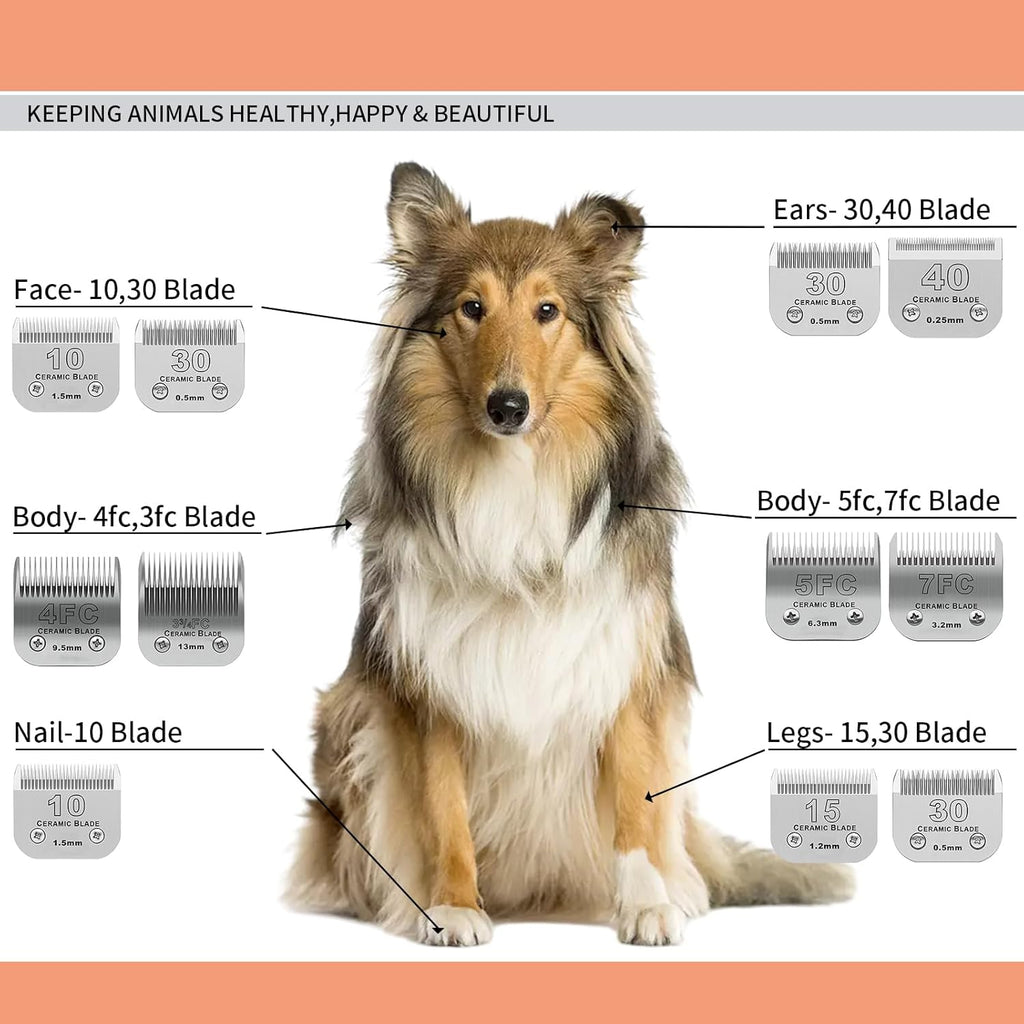 Heat resistant ceramic dog grooming blades pack of three for professional pet salons