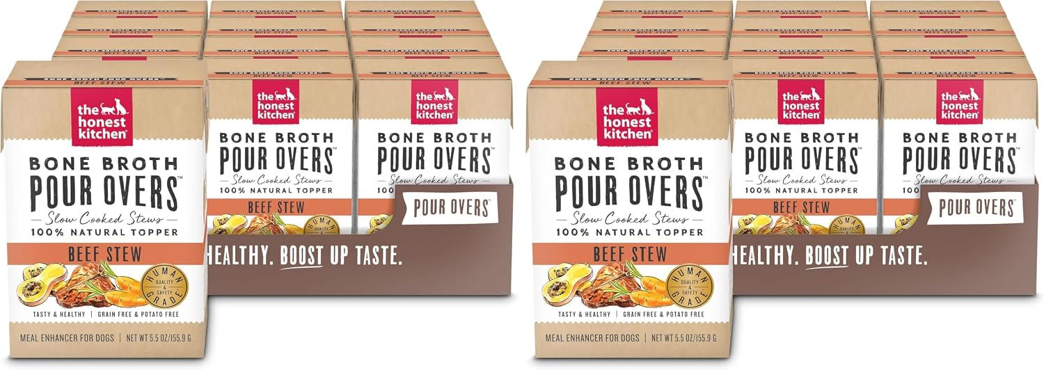 The Honest Kitchen Human Grade Bone Broth POUR OVERS Wet Toppers for Dogs (12 Pack), 5.5 oz - Beef Stew - Image 9