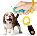 SunGrow pet behavior clicker with yellow elastic wristband attached.
