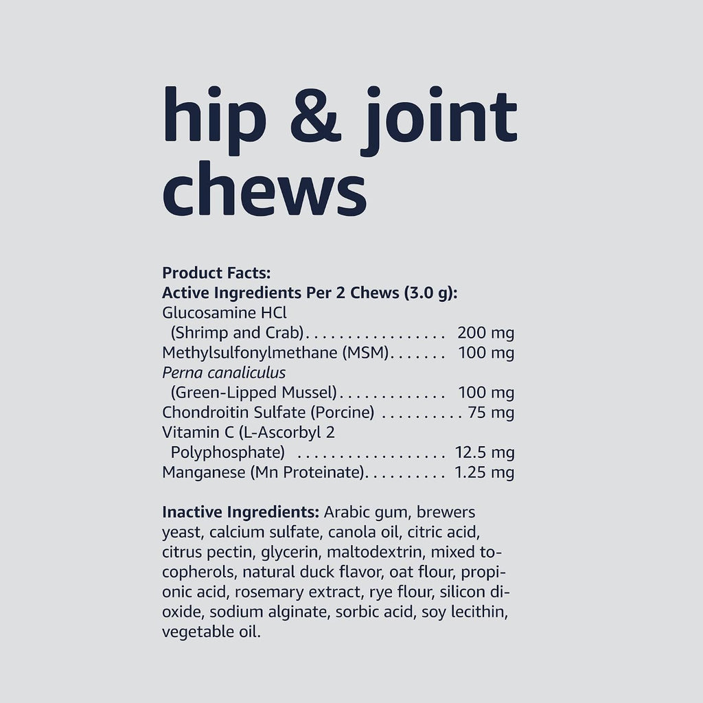 Amazon Basics hip and joint supplement one hundred and twenty count resealable bag