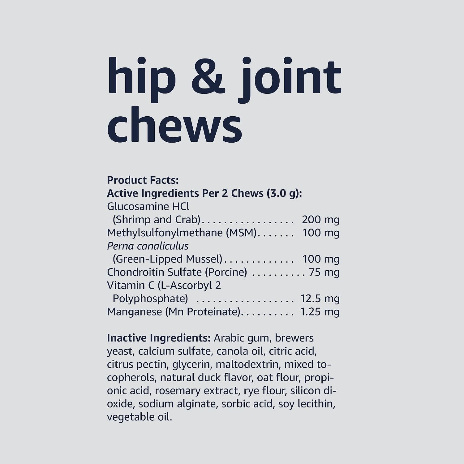 Amazon Basics hip and joint supplement one hundred and twenty count resealable bag