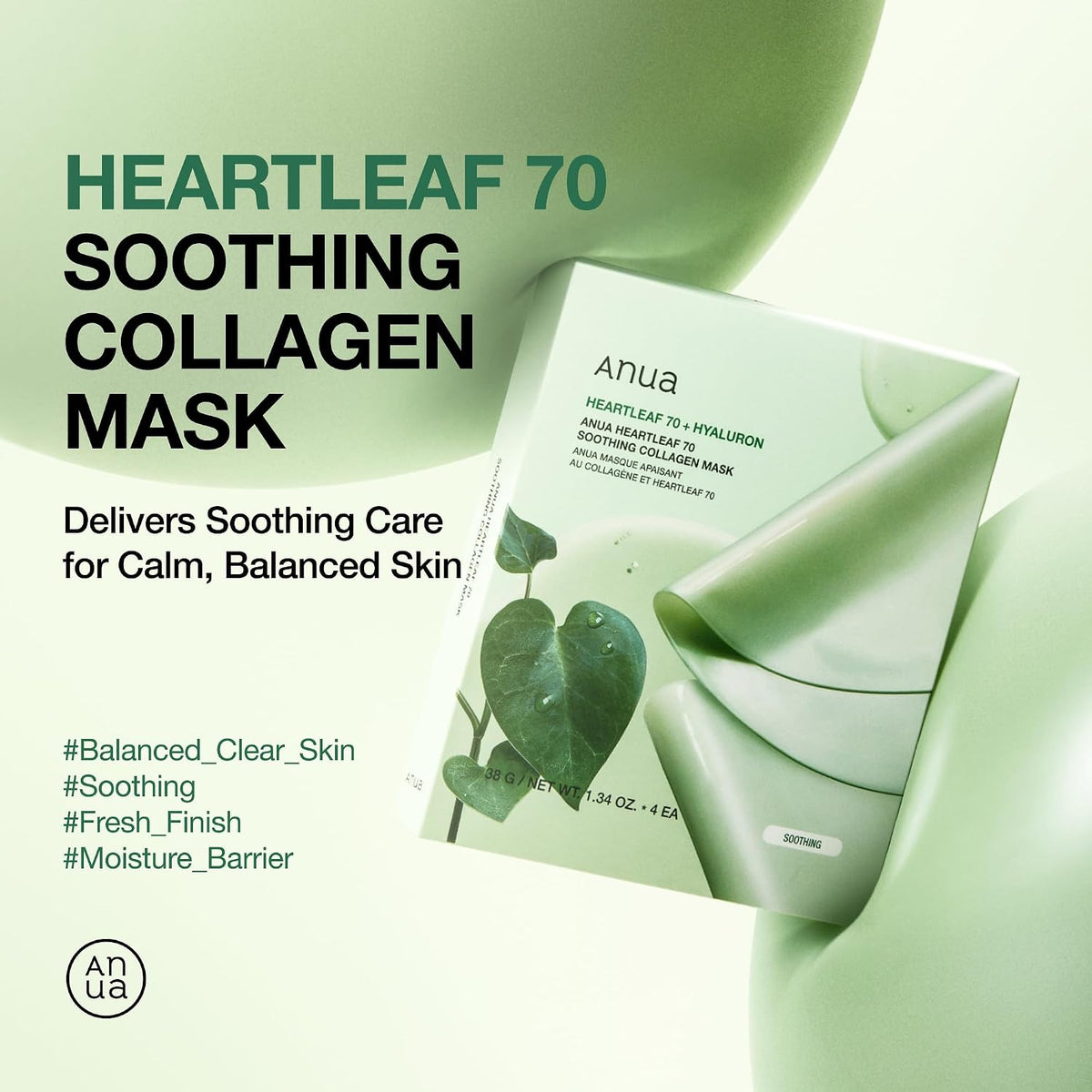 Anua Heartleaf 70 Soothing Collagen Mask, 1.34 fl.oz/4ea - Image 2